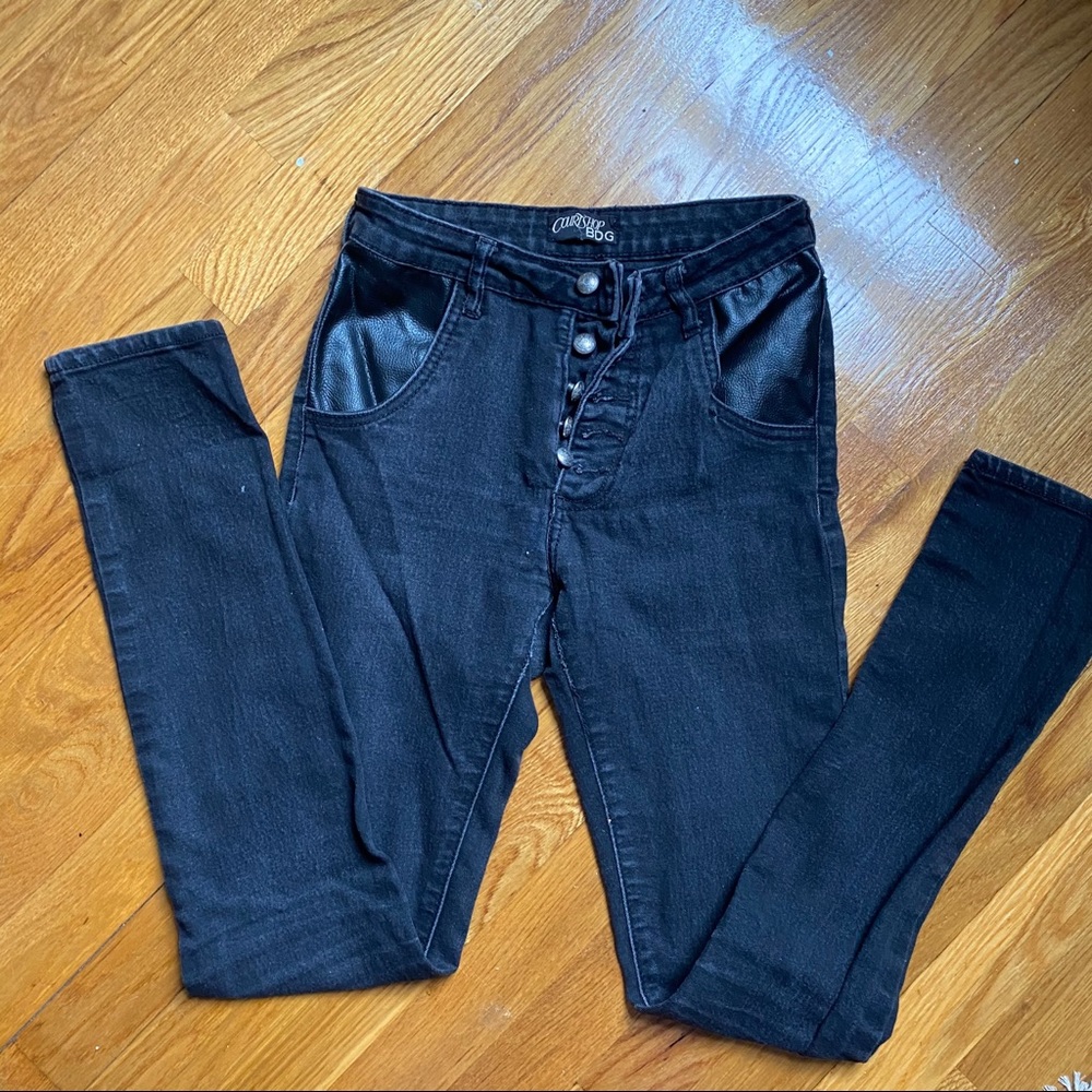 Black jeans leather pocket button up front